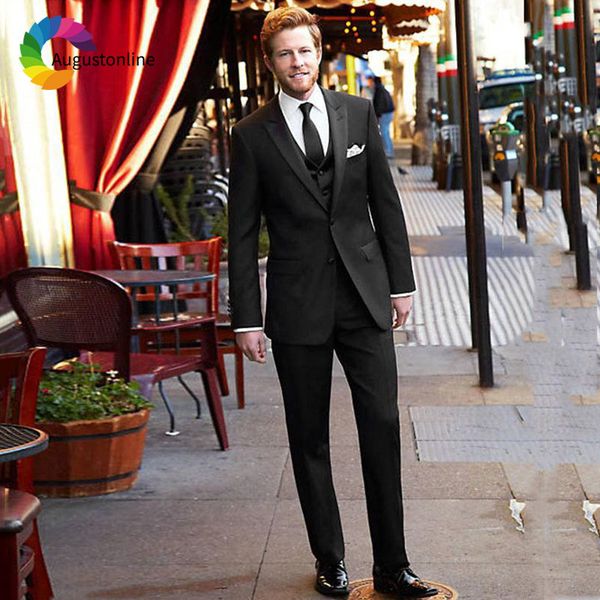 

men's suits & blazers black men wedding slim fit groom tuxedos peaked lapel 3 piece jakcet pants vest custom made man fv3b, White;black