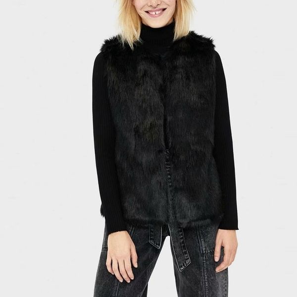 

autumn winter faux fur waistcoat fashion slim vests warm sleeveless vest jacket black xz2597 210603, Black;white