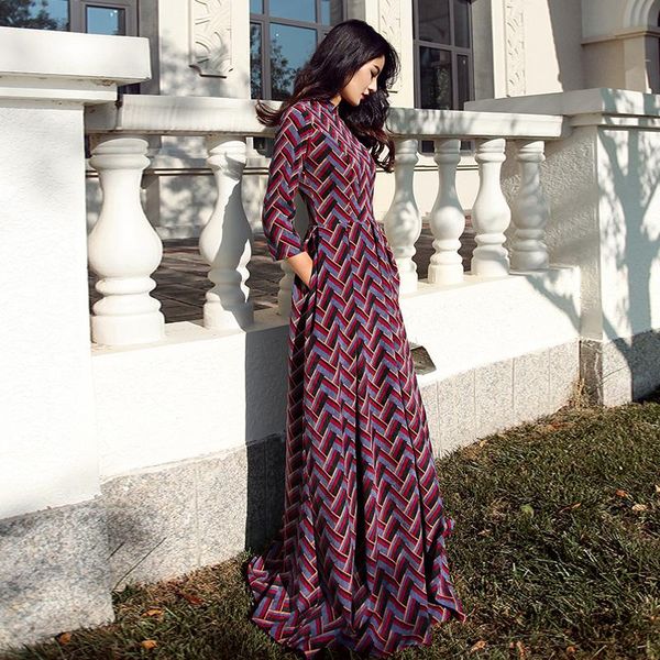 

casual dresses 2021 spring female striped slim print maxi dress women plus size floor length elegant vintage vestidos, Black;gray