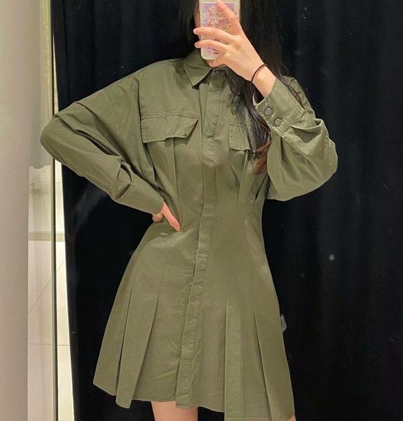 

style fall casual dresses street fashion versatile wash cotton shirt dress w075 5, Black;gray