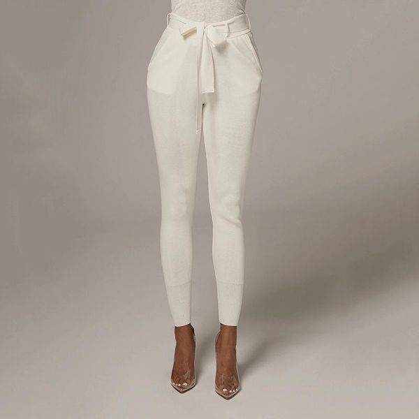 

white paper bag waist pants trousers women high skinny pencil with bow tie belt pockets all occasions women's & capris, Black;white