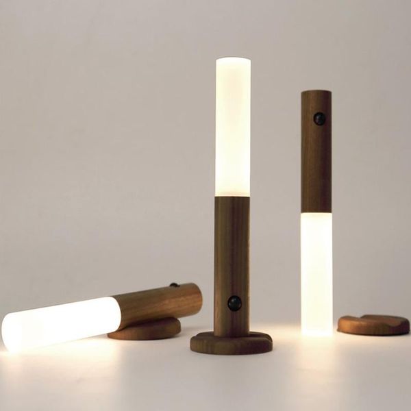 

modern creative wood pir motion sensor led night rechargeable with magnetic light wall lamp for kitchen cabinet lighting