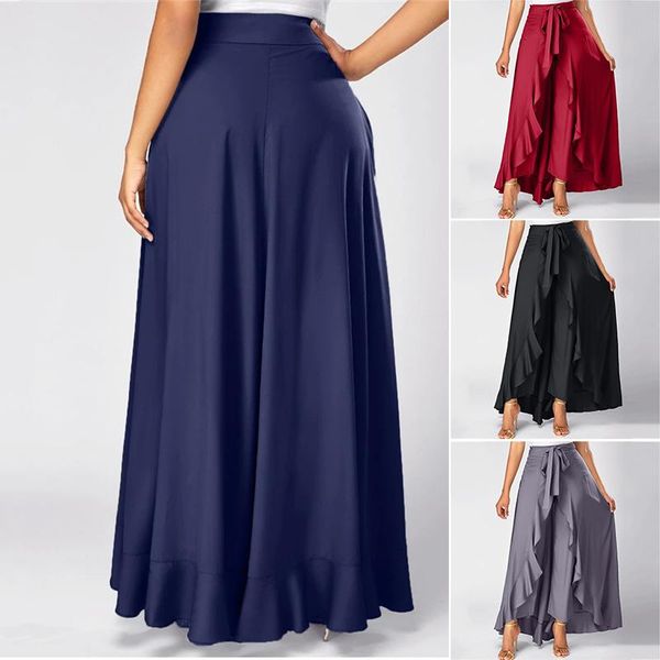 

ethnic clothing the elegant dress pants long and combo 2-in-1 design safe ruffle front high split tie-waist maxi xrq88, Red