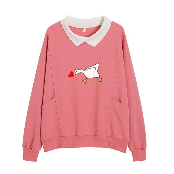 

women's hoodies & sweatshirts cartoon duck graphic cotton long sleeve sweetshirt for girls casual pullover friend sweatshirt cute sudad, Black