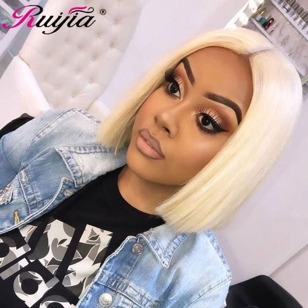

short blonde bob wig remy human hair wigs for women straight closure 10-16 inch peruvian women's 613 lace closure1, Black;brown