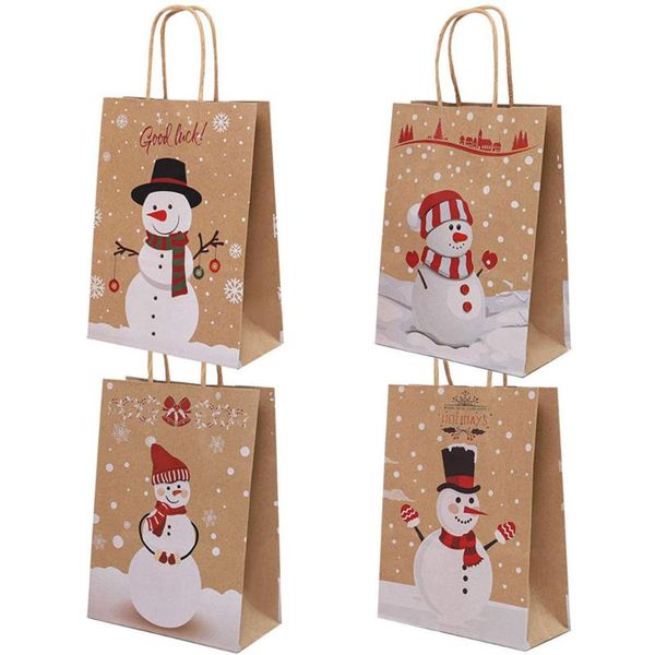 

gift wrap 12pcs kraft paper bags snowman christmas with handle 16cm x8cm x22cm cookie packaging wedding party favor boxes