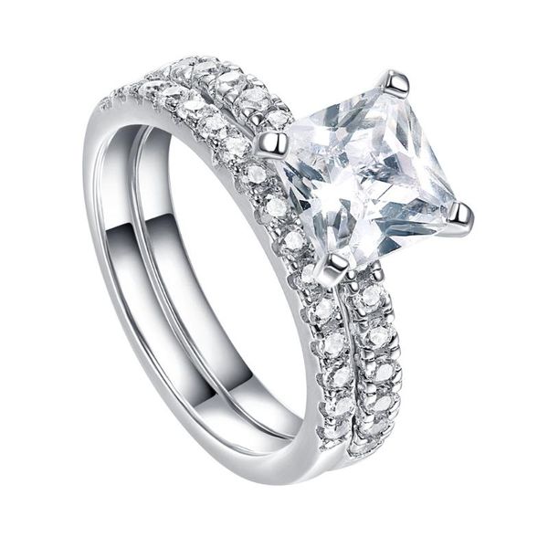 

wedding rings 6*6mm sterling silver set women jewelry white gold color female princess engagement ring s925 band tl-003, Slivery;golden