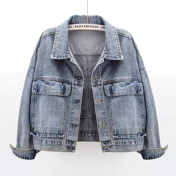 

autumn korean loose blue denim jacket women student basic outerwear chaquetas mujer big pocket short jeans jackets coat female women's, Black;brown