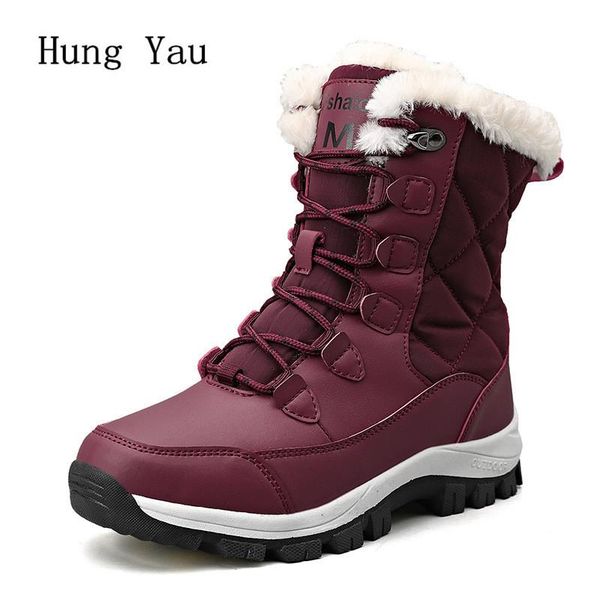 

boots winter snow ankle warm woman outdoor shoes waterproof non-slip sneakers female casual flat fashion short plush, Black