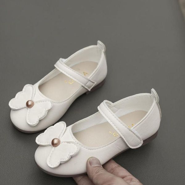 

flat shoes children white leather kids little girl cartoon butterfly soft-soled princess dress single pink 5 to 12 years old, Black;grey