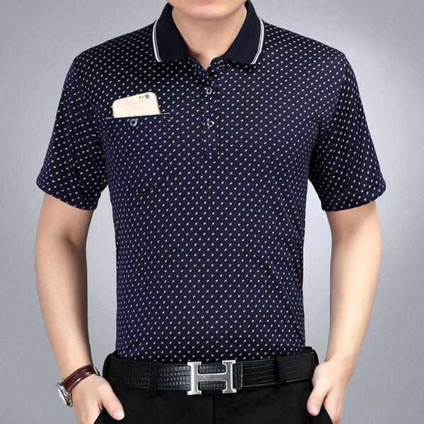 

men's shirt middle aged men's short sleeve t-shirt summer lapel with pocket, White;black