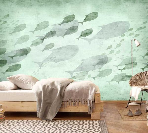 

custom 3d wallpaper mural nordic retro hand-painted fish silhouette tv bedroom background wall wallpapers