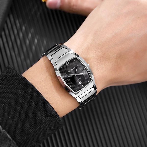 

wristwatches john boss tungsten steels business watch man ronda quartz movement ultra thin rectangle wristwatch with sapphire waterproof, Slivery;brown