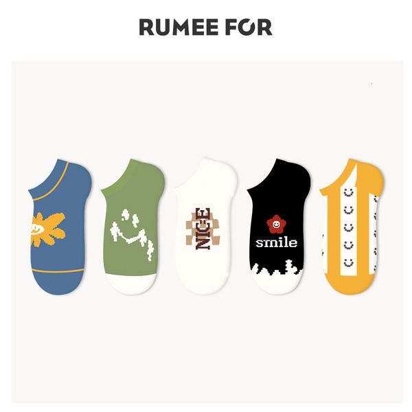 

socks rumee four seasons leisure smiling face deodorant sweat absorbing men and women lovers invisible boat short tube, Black;white