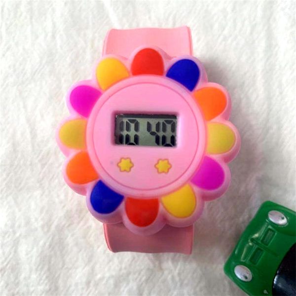 

fashion child wristwatch cartoon slap led design silicone band candy 3d kid clock flower fruit animal kids children digital snap student wat, Slivery;brown