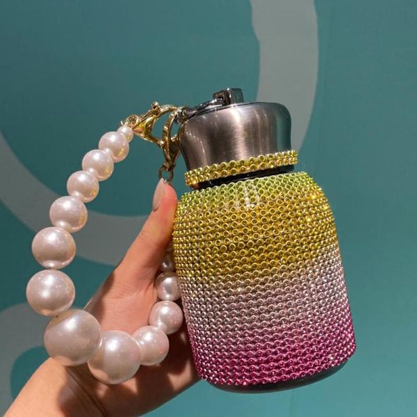 

water bottles 300ml rhinestone studded insulated tumbler leak-proof 304 stainless steel heat resistant flask for office cup