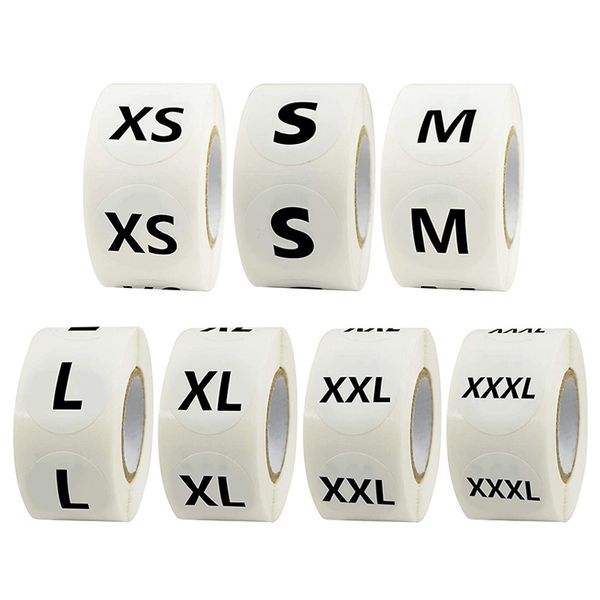 

500pcs 1inch round size xs s m l xl xxl xxxl adhesive stickers diy decoration label for clothing shop hat decor