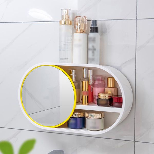 

storage boxes & bins box wall-mounted large capacity rack with make-up mirror for cosmetics yellow/green