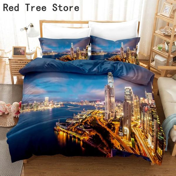 

bedding sets city night buildings view 3d printing comforter set 2/3pcs kid boy duvet cover with pillowcase  king twin full size