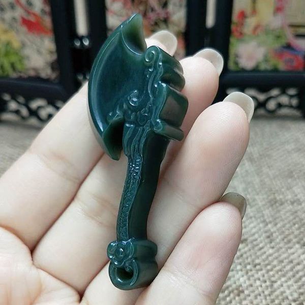 

natural hetian jade pendant with small axe can be worn by men and women fine jewelry, Black;brown