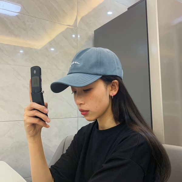 

2020 versatile hanfeng ins four seasons simple english embroidery adjustable baseball cap duck tongue cap for men and women, Blue;gray