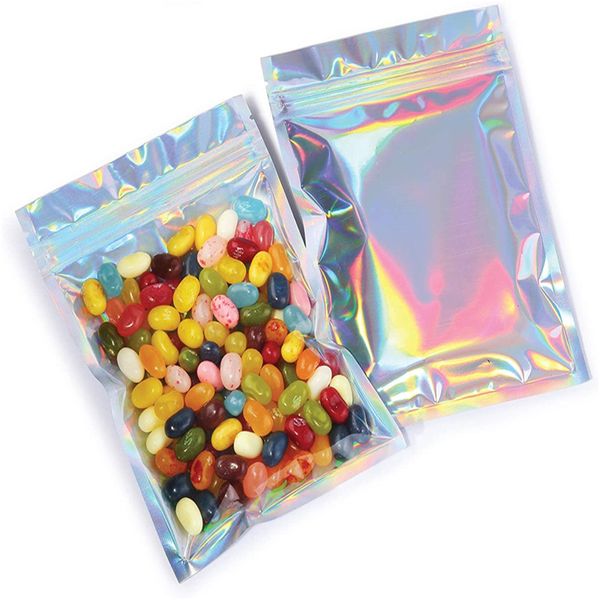 Sacos de embalagem plásticos reclosable dos sacos de alumínio holográficos da folha de alumínio saco da prova do cheiro para o armazenamento de alimentos