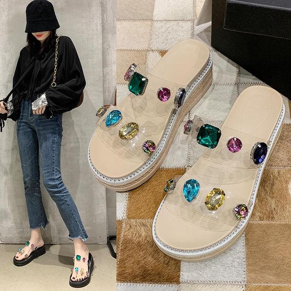 

slippers 2021 female summer thick bottom sandals and women wear muffin soles fish mouth waterproof platform z621, Black