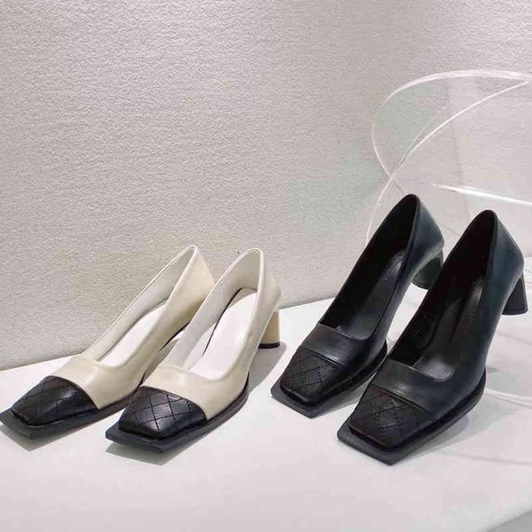 

dress shoes fashion women pumps square toe elegant office mixed color thick high heels ladies spring/autumn shallow slip on mules, Black