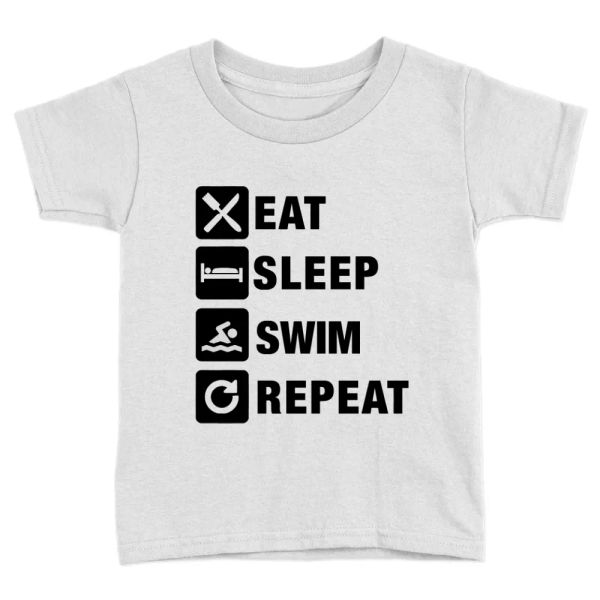 

eat sleep swim repeat kids t-shirt cool funny swimming present gift top, White;black