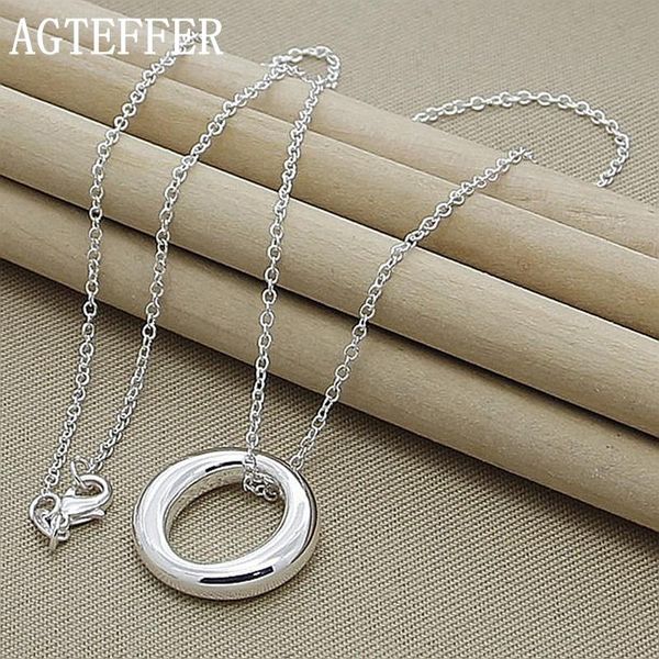 

chains agteffer 925 sterling silver smooth circle round pendant necklace 18 inch snake chain for women wedding engagement charm jewelry