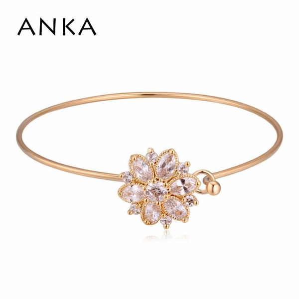 

fashion zircon flower shape bangle lotus charm luxury gold color jewelry bracelet for women wedding gift #20420, Black