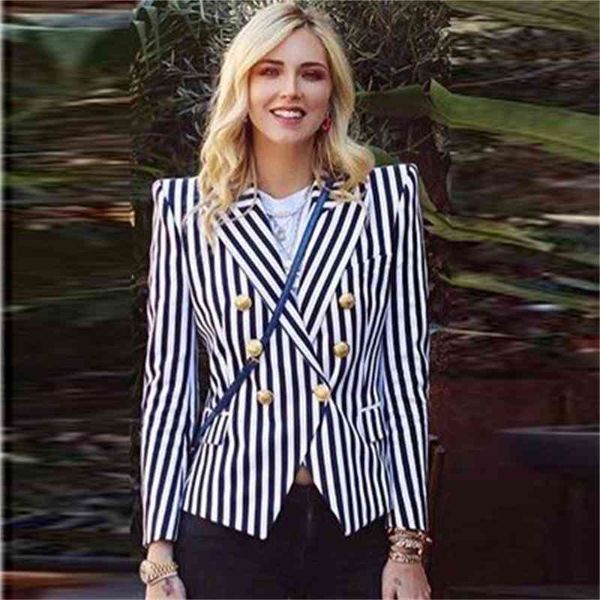 

blazer women blazers lion head mental button double breasted suit coat classic striped female formal slim jacket p778 oxtp, White;black