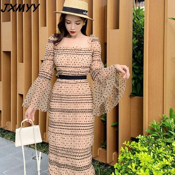 

casual dresses 2021 spring arrive mesh lace bodycon women dress backless flare sleeve party, Black;gray