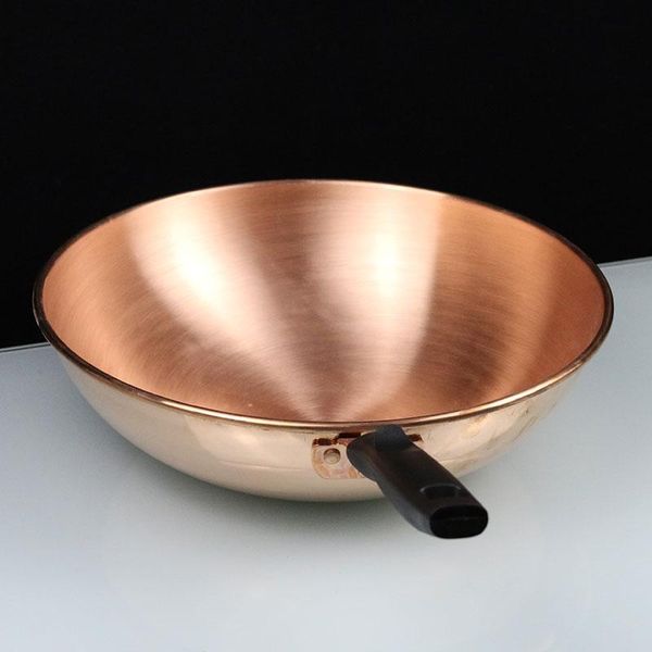 

pans copper wok pure pot handmade thickened red frying pan soup gas household anthracite round