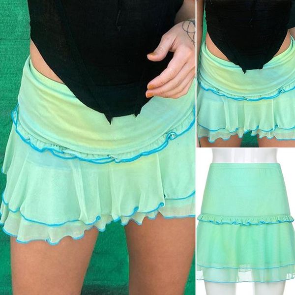 

skirts women's sweet wind fluorescent green wavy short skirt, Black