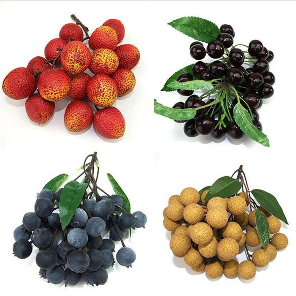 

1x bunch simulation artificial longan blueberries cherries cherry tomatoes fake fruits floral home kicthen wedding decoration party