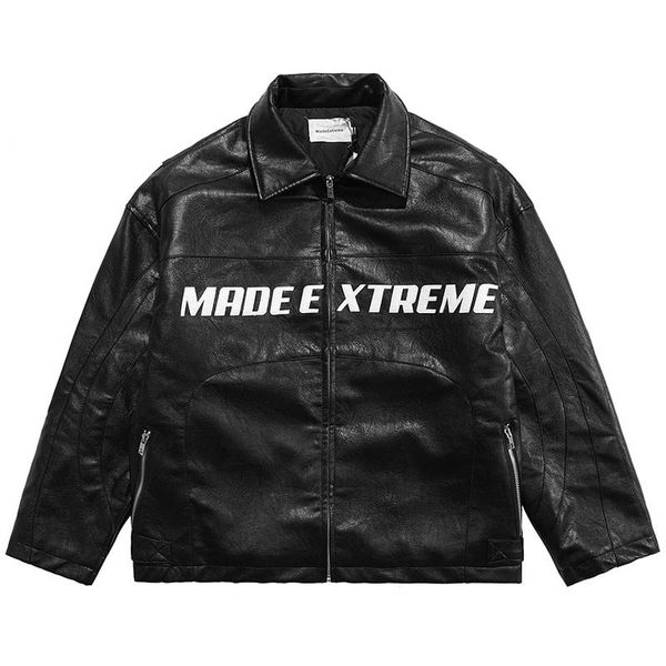 

men's jackets mens pu leather zipper vintage harajuku male motor biker cotton jacket autumn oversized black gray streetwear, Black;brown