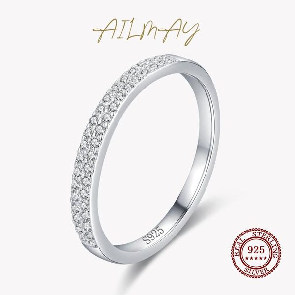 

cluster rings ailmay classic 925 sterling silver dazzling cubic zirconia geometric stackable finger for women wedding statement jewelry, Golden;silver