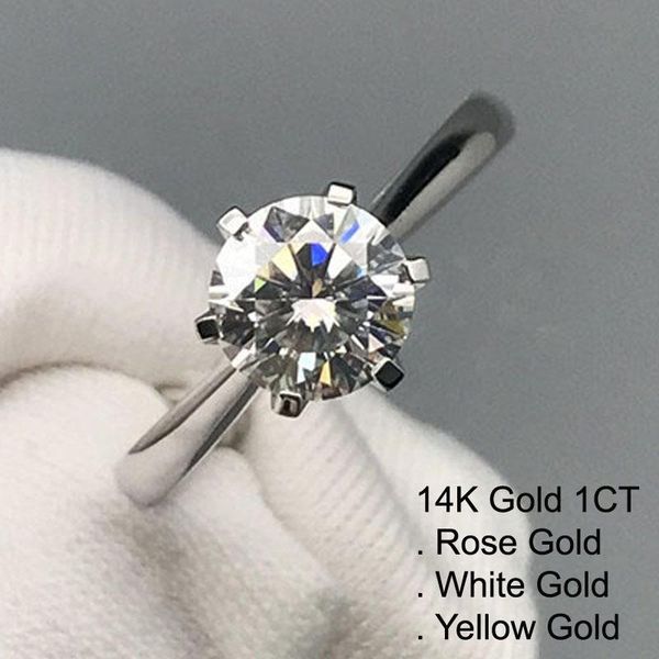 

cluster rings 14k gold 1 moissanite diamond ring women classic office career cute wedding party engagement anniversary ct d color, Golden;silver