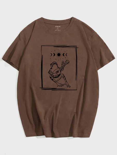 

men frog & moon print tee a2qp#, White;black