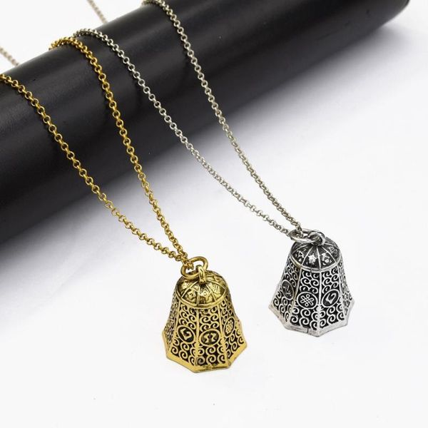 

chokers cool biker jingle bell antique gold silver bib statement necklace for women hollow carve flower jar pendant collar, Golden;silver