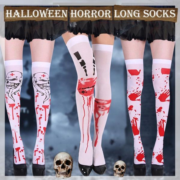 

socks & hosiery halloween horror stockings women over knee bloody stocking suspender white high tube scary lingerie 2021, Black;white