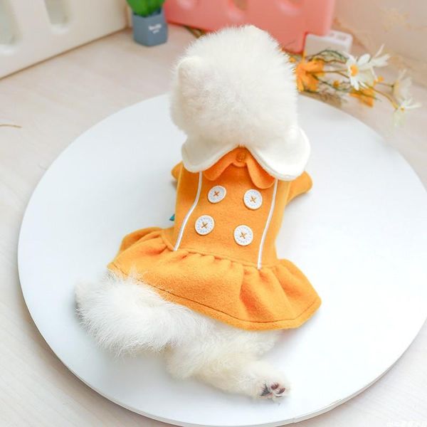 

dog apparel woolen cat skirt with cute button winter autumn pet clothing small animal costumes coat jacket puppy outfit pink yellow