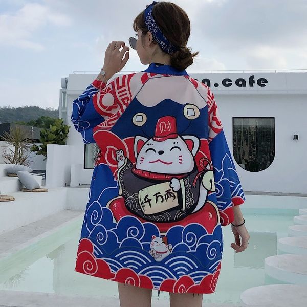 

autumn loose open stitch harujuku women shirts o-neck three quarter cartoon floral print long 210512, White