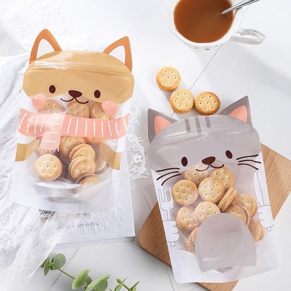 

gift wrap 50pcs adorable kitten cookie nougat packaging sealing snack candy bags reusable biscuit zipper sealed fresh storage bag organize