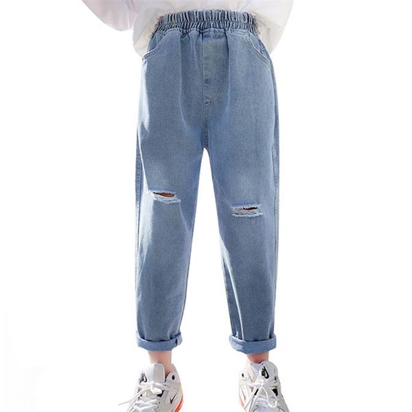 

girls jeans hole children's for girl casual style kids spring autumn clothes 6 8 10 12 14 210528, Blue