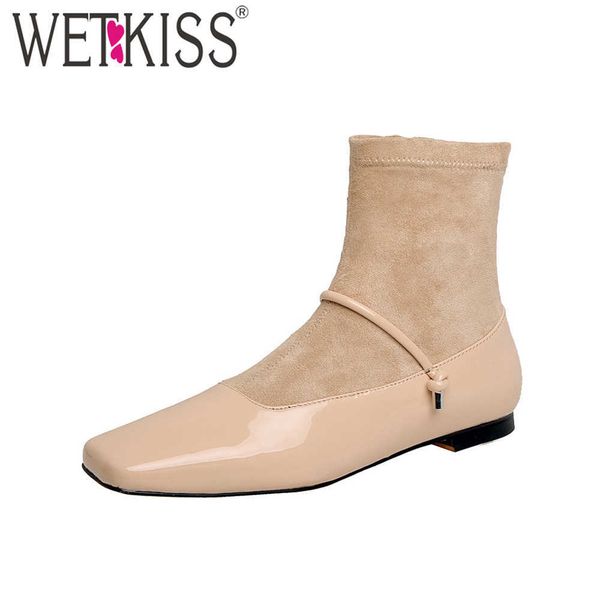 

wetkiss women's mary jane ankle boots patent leather square toe low block heel zipper bootie 210630, Black