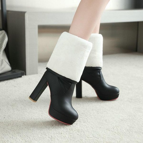 

boots knee high women snow heels round toe platform ladies winter 2021 sweet wedding shoes woman size 34-43, Black
