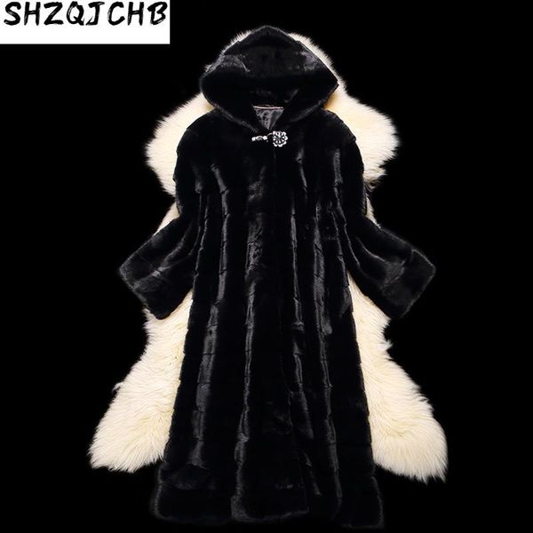 

women's fur & faux jchb 2021 natural mink jacket winter double faced coat warm thick plus size outwear chaqueta invierno mujer y0605 mf, Black