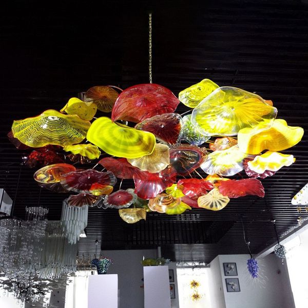 Lampadario in vetro di Murano Piatti di fiori Lampada d'arte Design italiano Home Hotel Decor Illuminazione a sospensione soffiata a mano Diametro 60 pollici